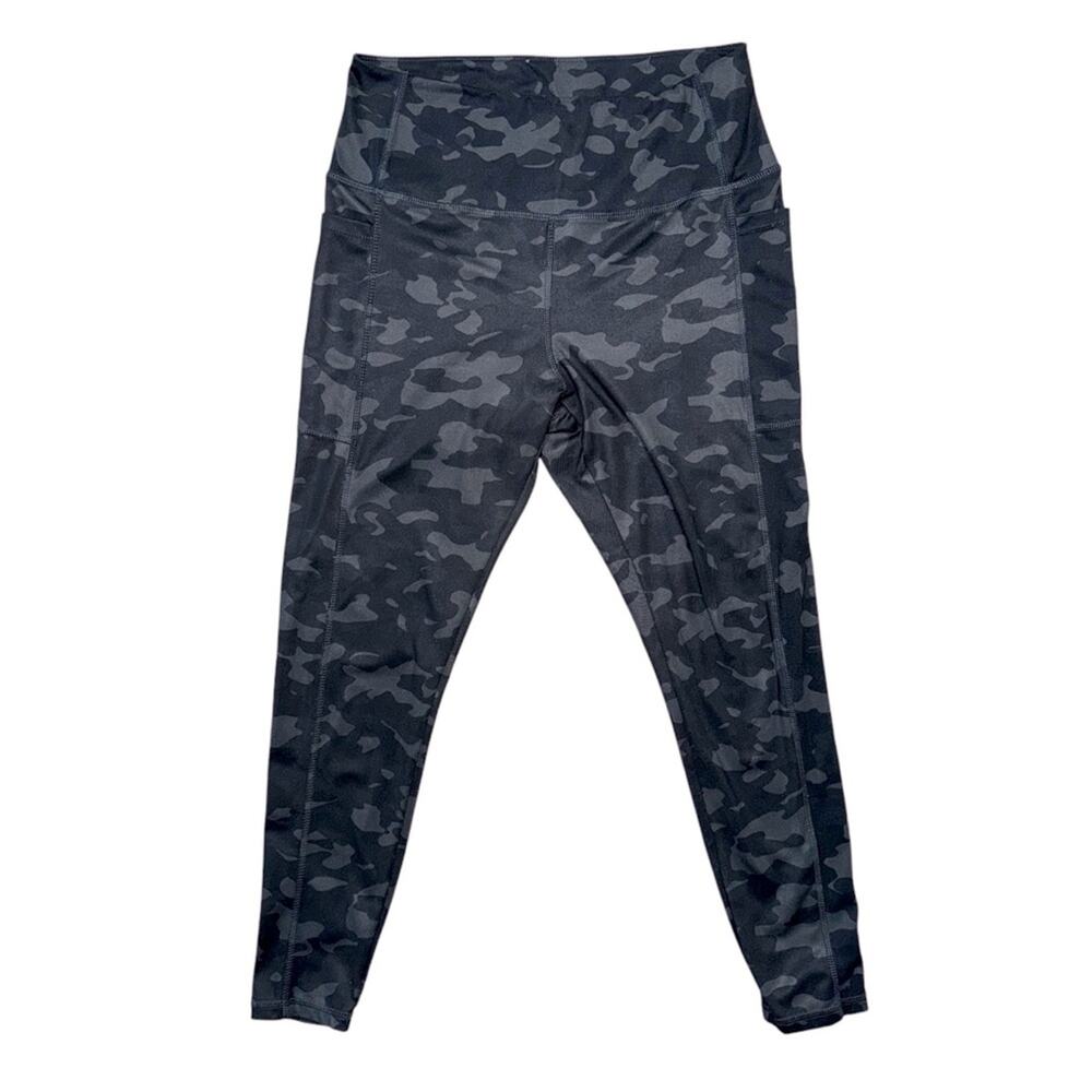 DANSKIN Women’s Black Gray Camo Print High Waist Athletic Leggings